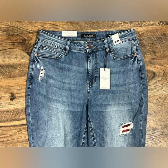 Judy Blue Mid Rise Bootcut Jeans Women's 16W Plaid Patch Adult New - Picture 4 of 14